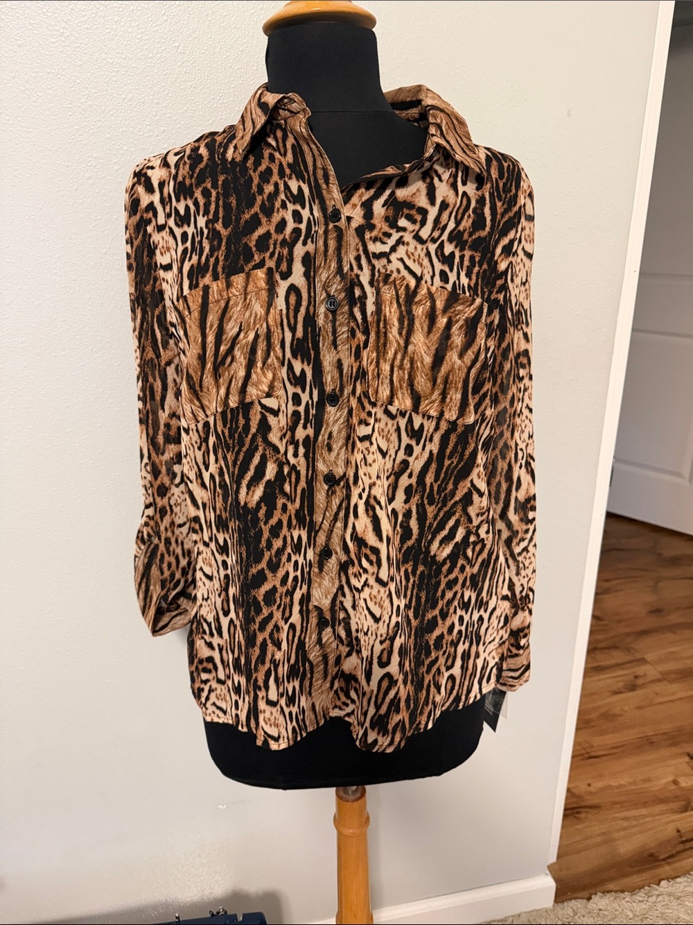 INC International Concepts Leopard Print Button-Up Shirt - Brown/Black